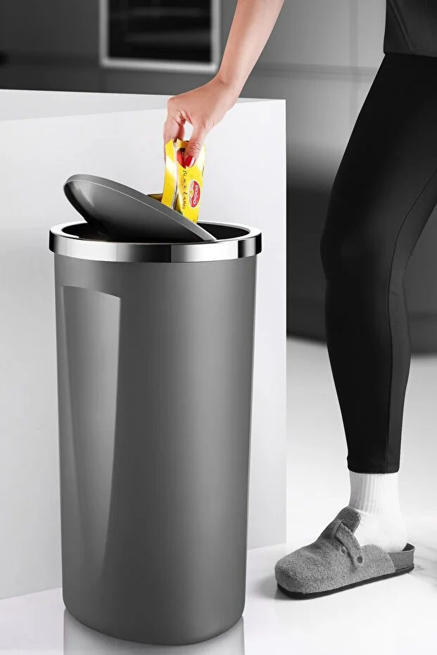 Lenox 35 Lt Döner Kapaklı Banyo Mutfak Ofis Çöp Kovası Gri